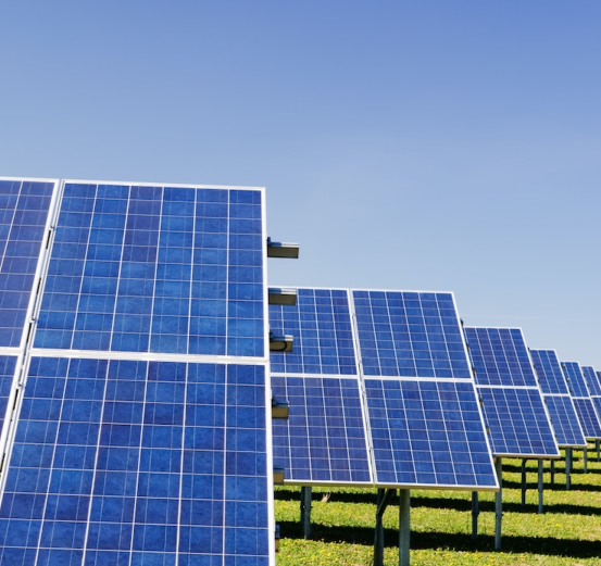 A row of solar panel arrays
